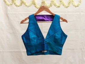 Ocean blue, Raw silk blouse