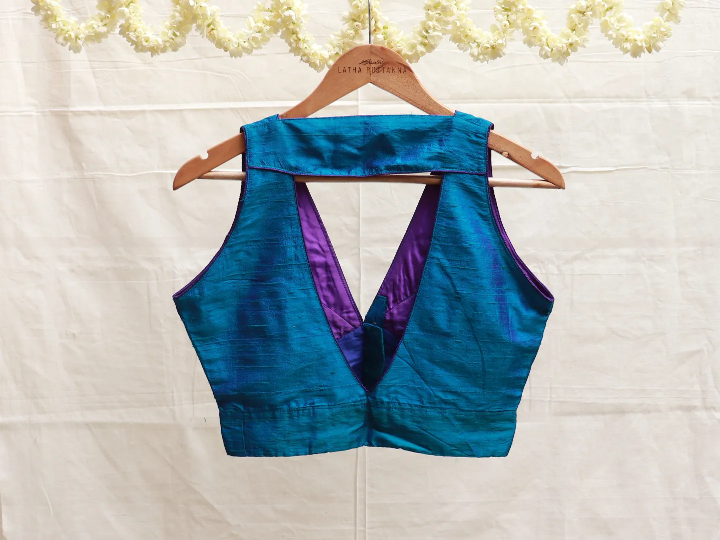 Ocean blue, Raw silk blouse