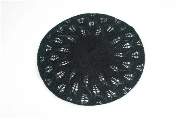 Openwork Knit Beret in Black