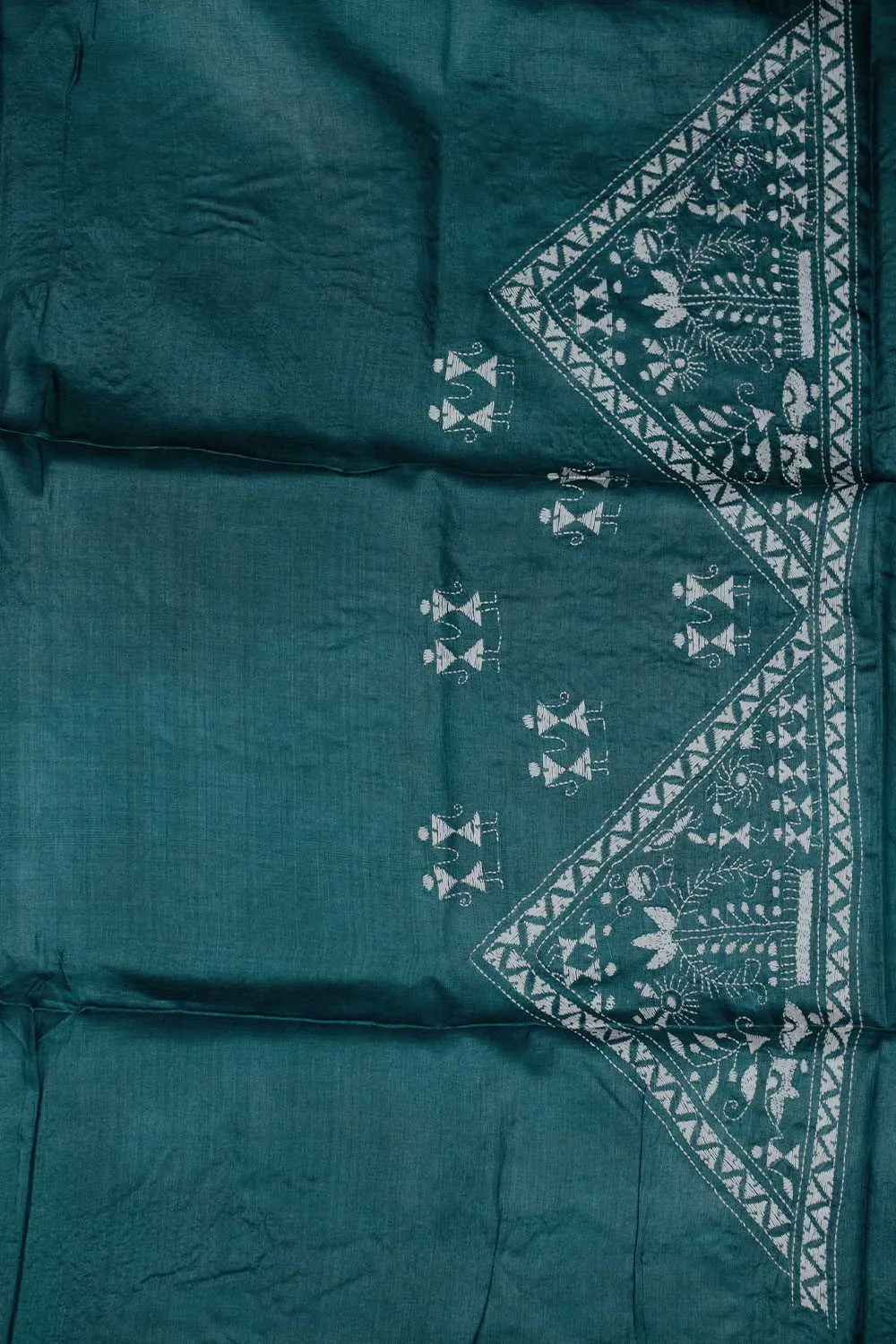 Peacock Blue Kantha Silk Blouse