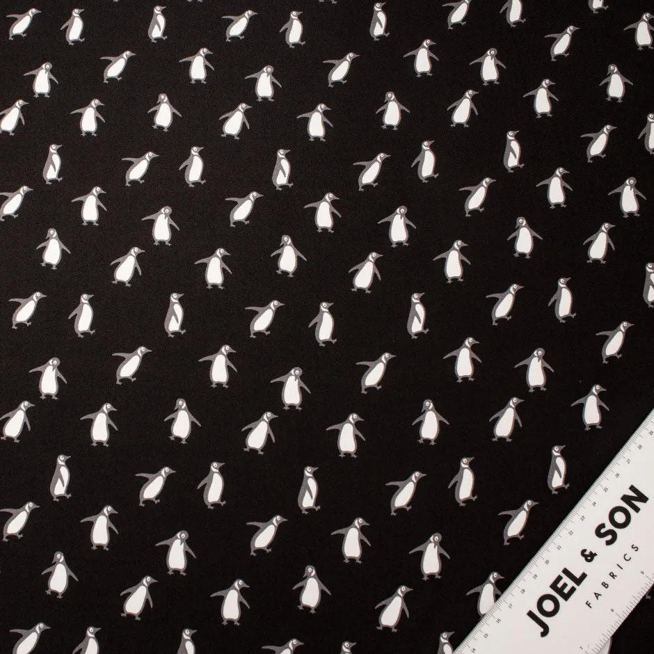 Penguin Printed Black Silk Twill (A 2.85m Piece)