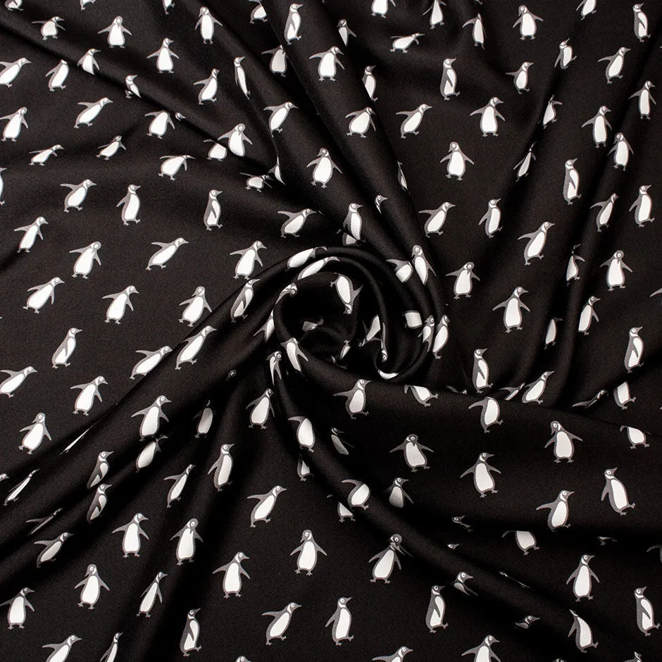 Penguin Printed Black Silk Twill (A 2.85m Piece)