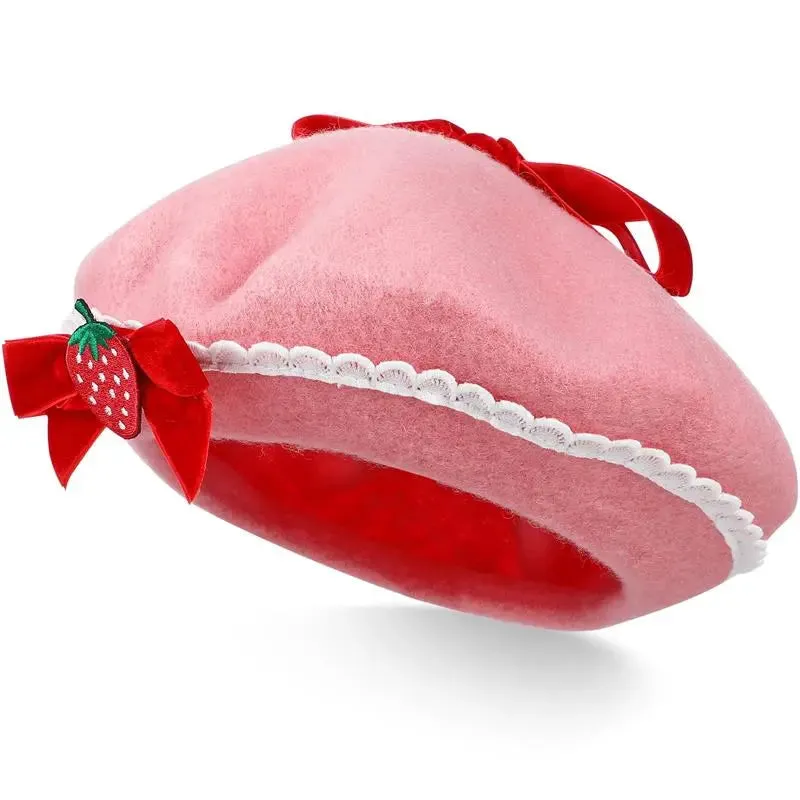 Pink Strawberry Beret Hat