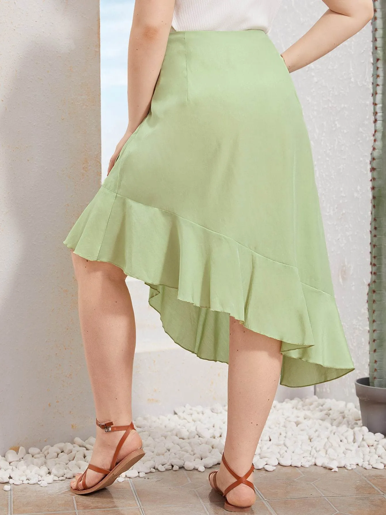 Plus Side Knot Ruffle Hem Wrap Skirt