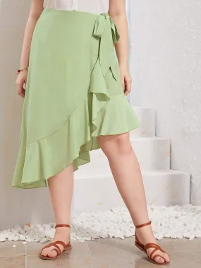 Plus Side Knot Ruffle Hem Wrap Skirt