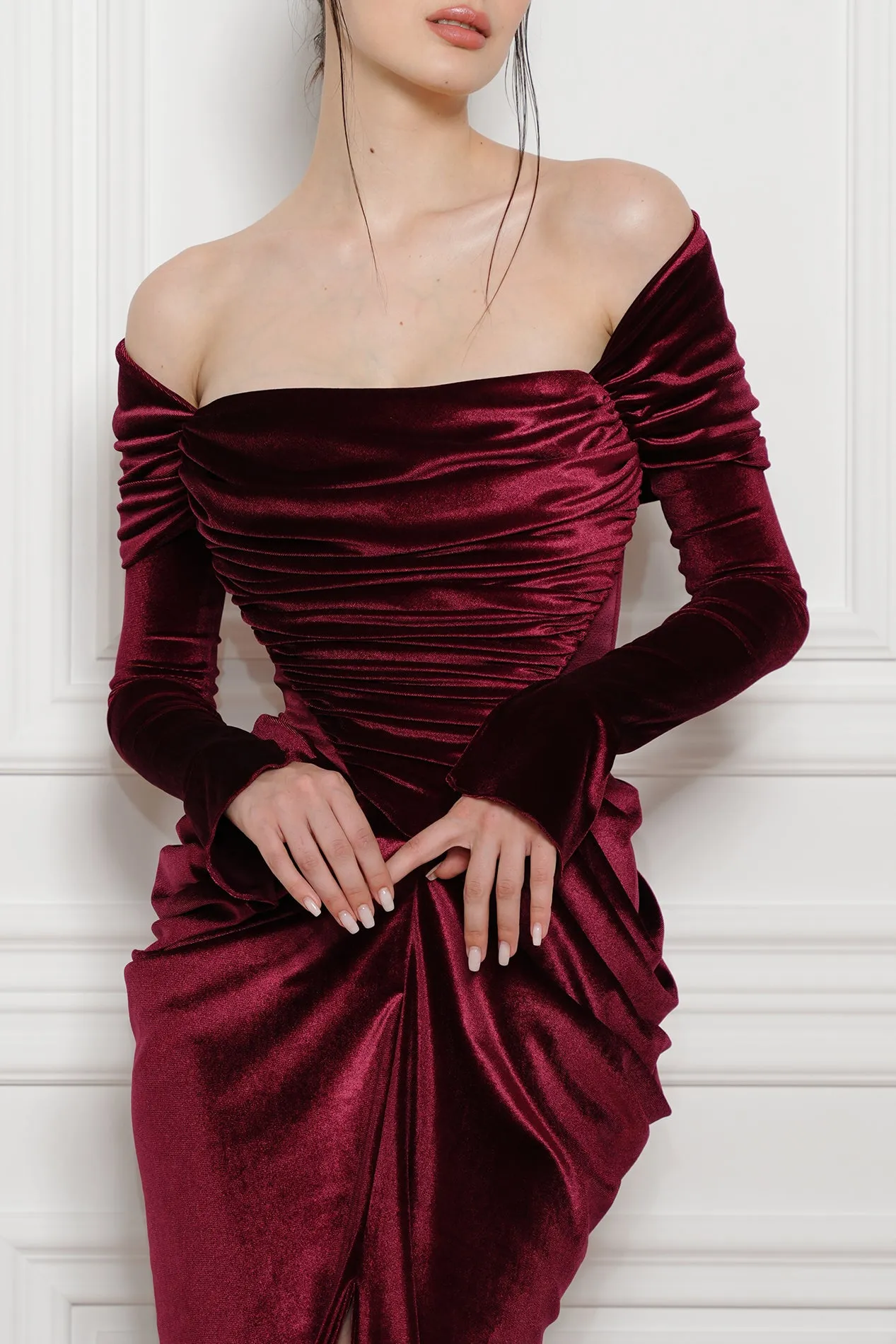 Quinn Ruby Red Long Velvet Gown