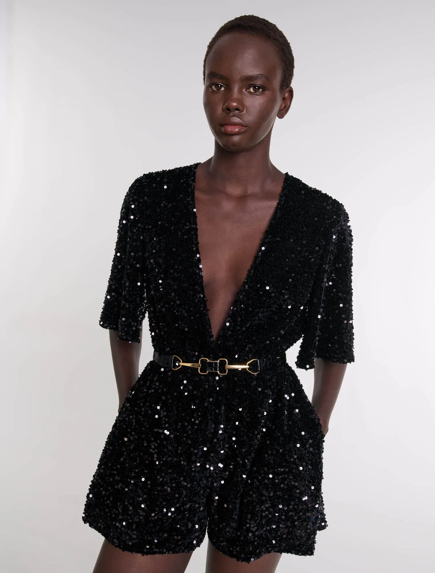 Sequinned velvet playsuit