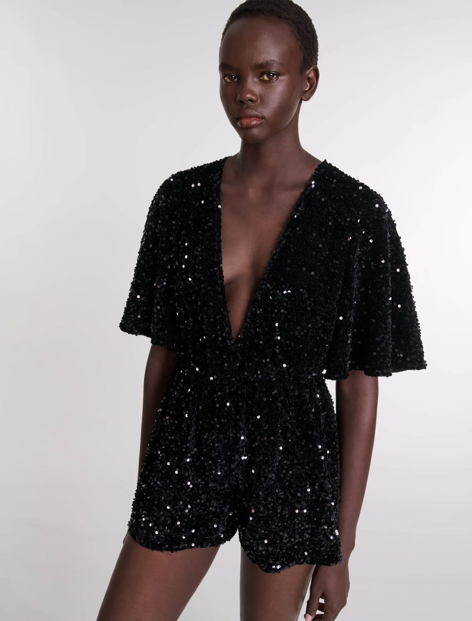 Sequinned velvet playsuit