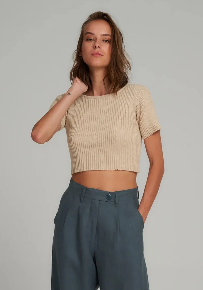 Short Sleeve Knit Top - Sand