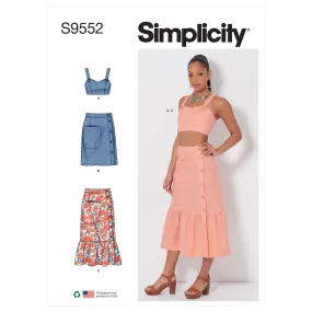 Simplicity Pattern 9552 Misses' Top And Skirts