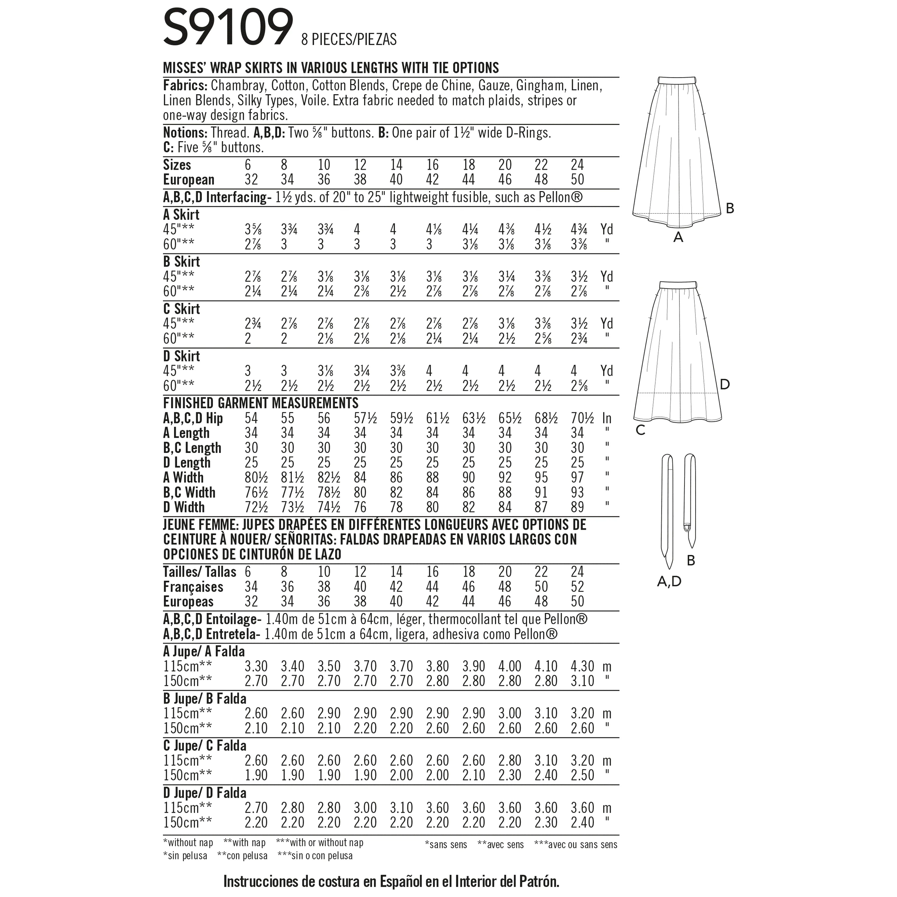 Simplicity Sewing Pattern S9109 Wrap Skirts