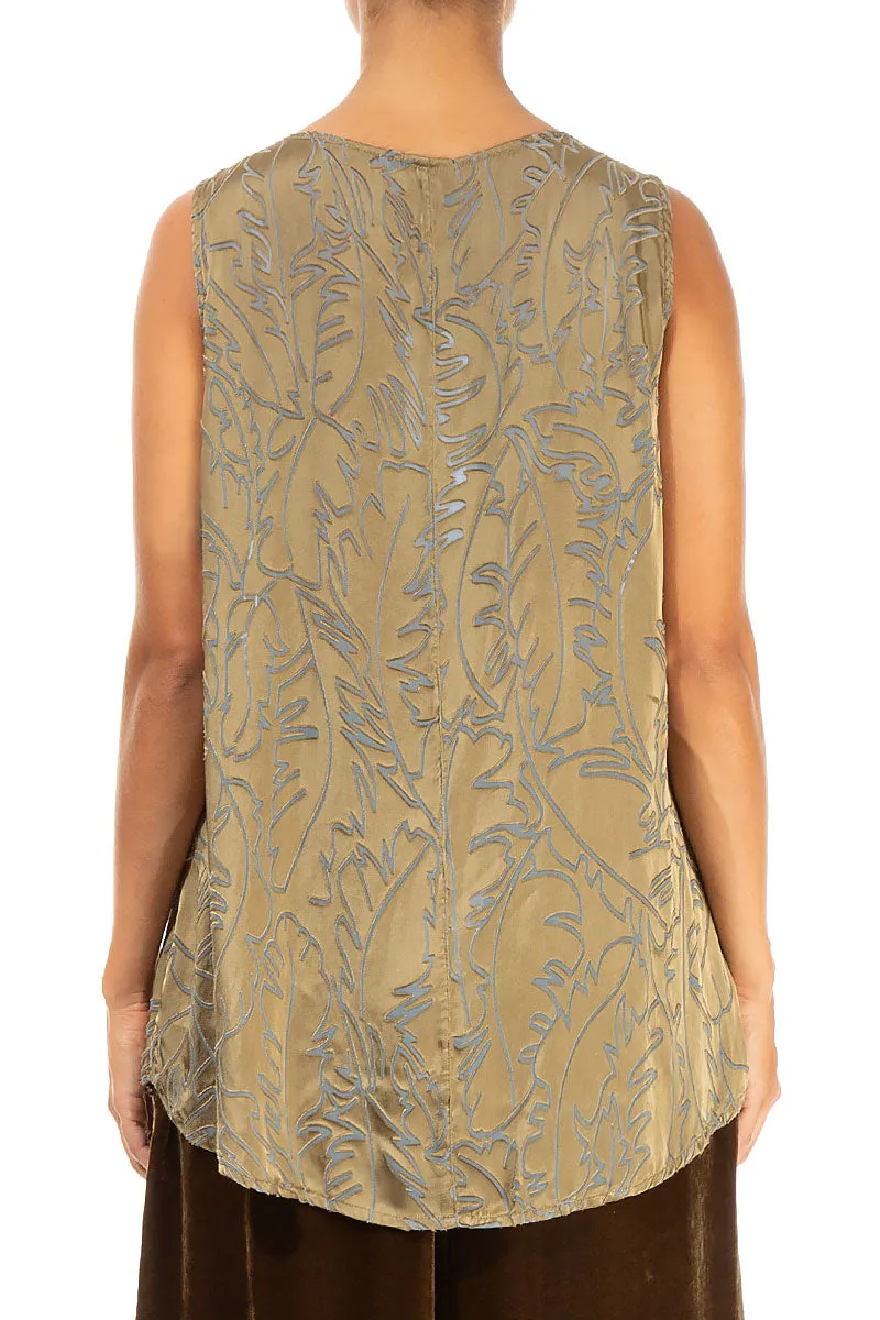 Sleeveless Golden Sage Devoré Feather Silk Top