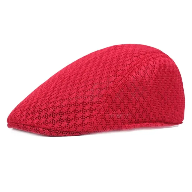 Summer Men Women Casual Beret Hat Fashion Breathable Mesh Flat Cap Newsboy Style Beret Hats  Adjustable Adjustable Caps Gorras