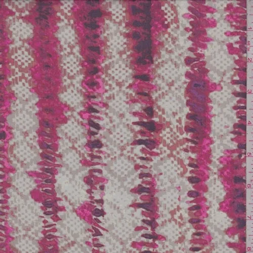 Taupe/Clay/Fuchsia Diamond/Stripe Silk Chiffon Fabric