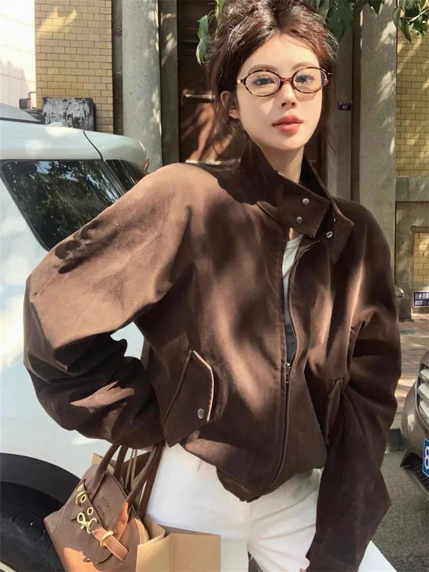 TAVIMART  -  Brown Women Jackets Women Vintage Office Lady Fur 2025 High Street Elegant OL Winter All Match Casual New Coats