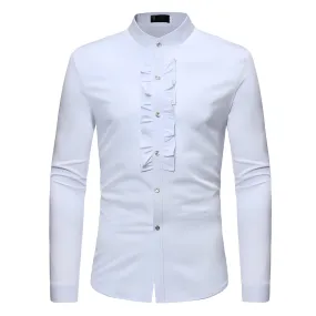 The Francois Ruffled Mandarin Collar Tuxedo Shirt - Multiple Colors