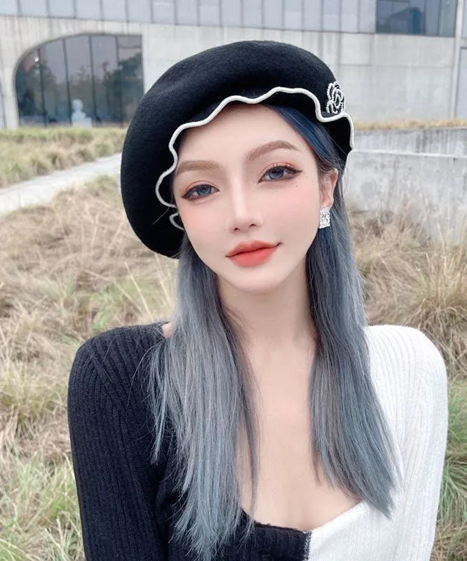 Unique Black Ruffled Original Design Woolen Breton Hat