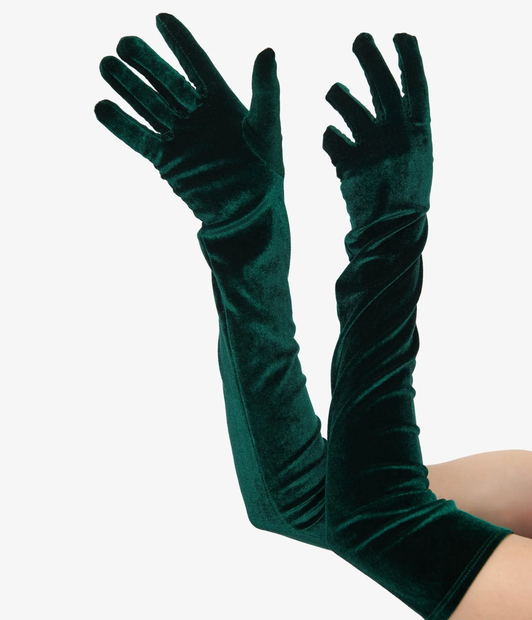 Unique Vintage 1950s Green Velvet Elbow Length Gloves