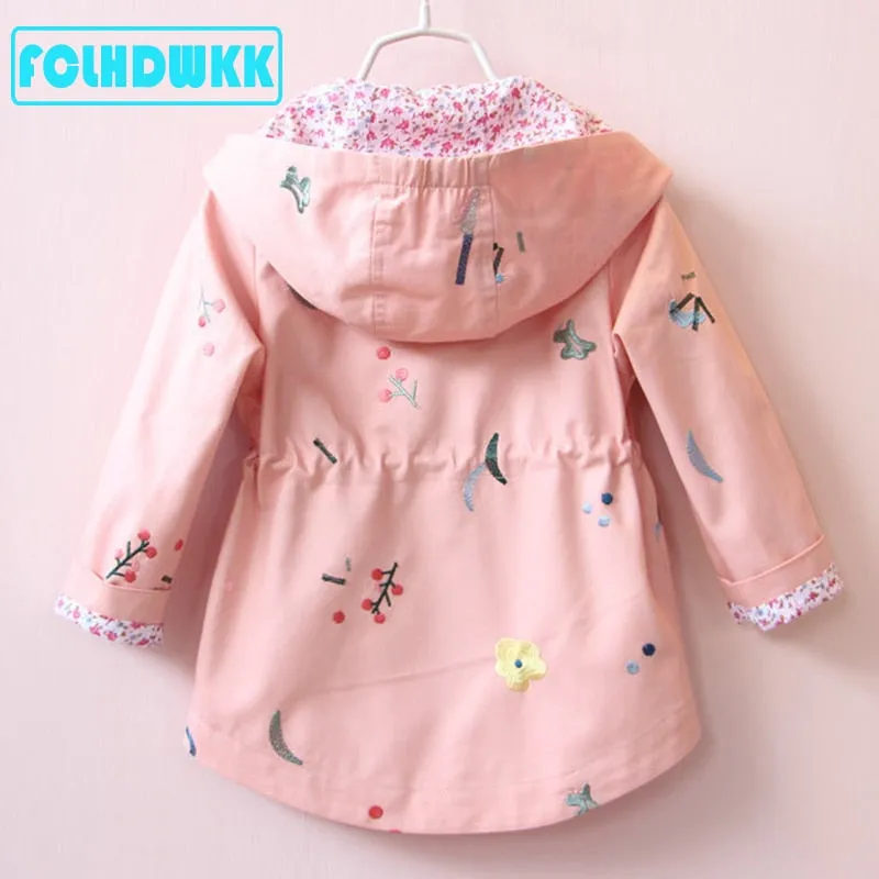 Windbreaker Flower Embroidery Hooded Jacket