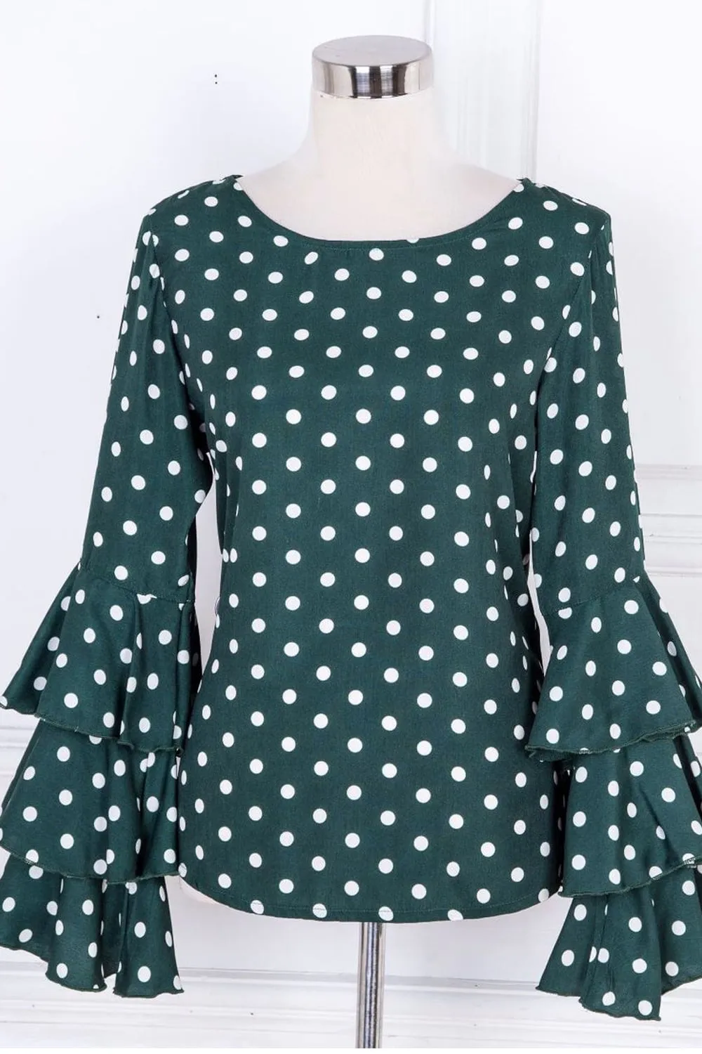 Women Ruffled Sleeve Polka Dot Casual Top - C426JPSB