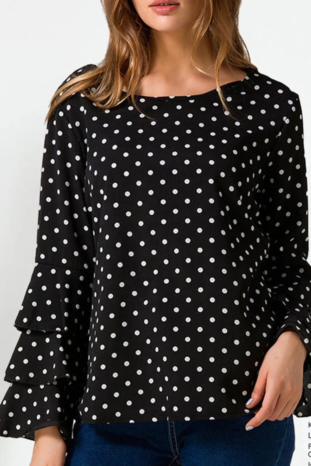 Women Ruffled Sleeve Polka Dot Casual Top - C426JPSB