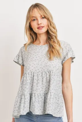 Women's Dot Textured Print Jersey Ruffled Short Sleeve Top