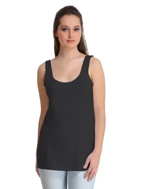 Women's Solid Black Pure Cotton Long Camisole | DC-140-BK-1 |