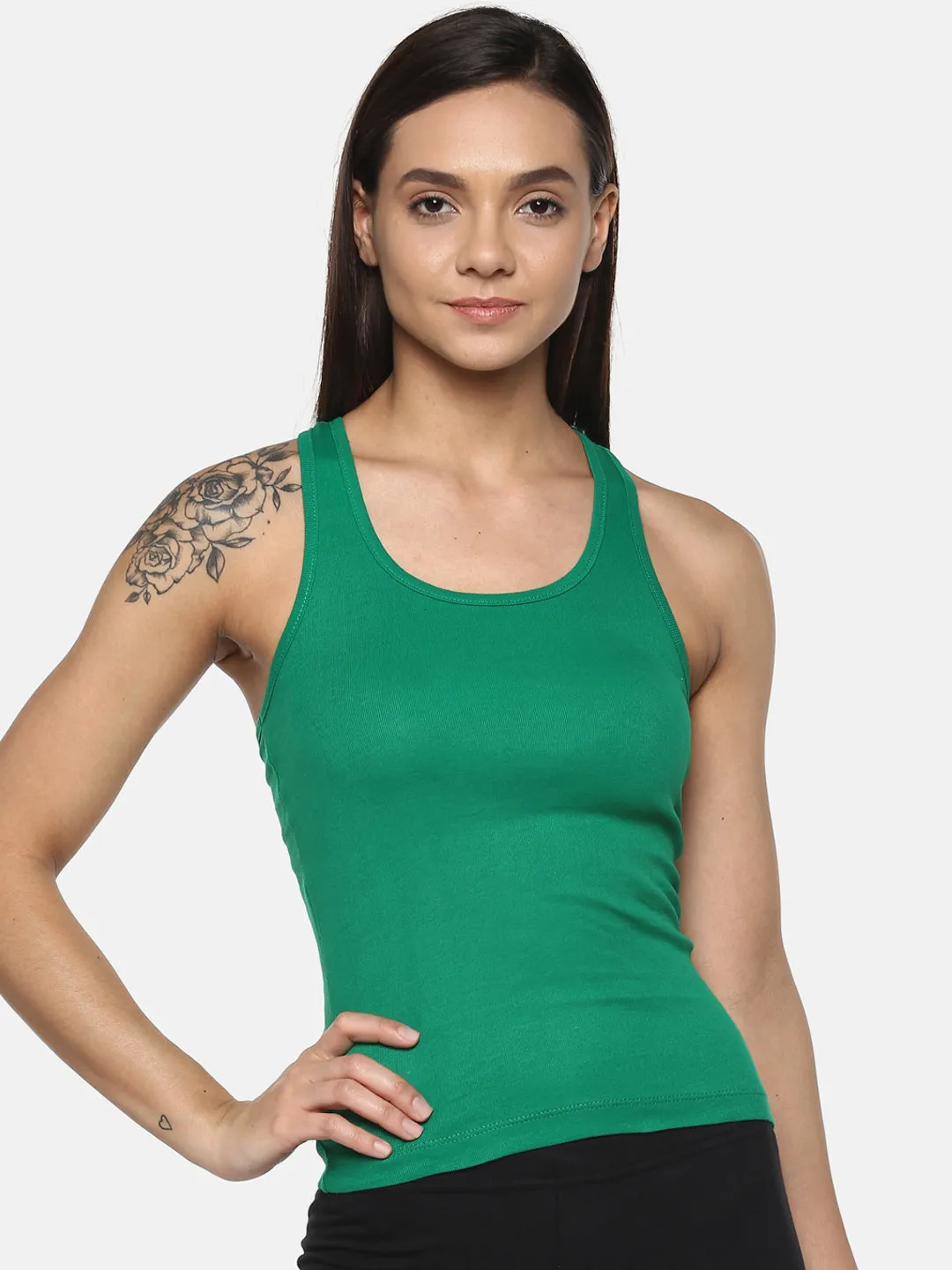 Women's Solid Pure Cotton Camisole with Racerback Style | SARA-GRN-1 |