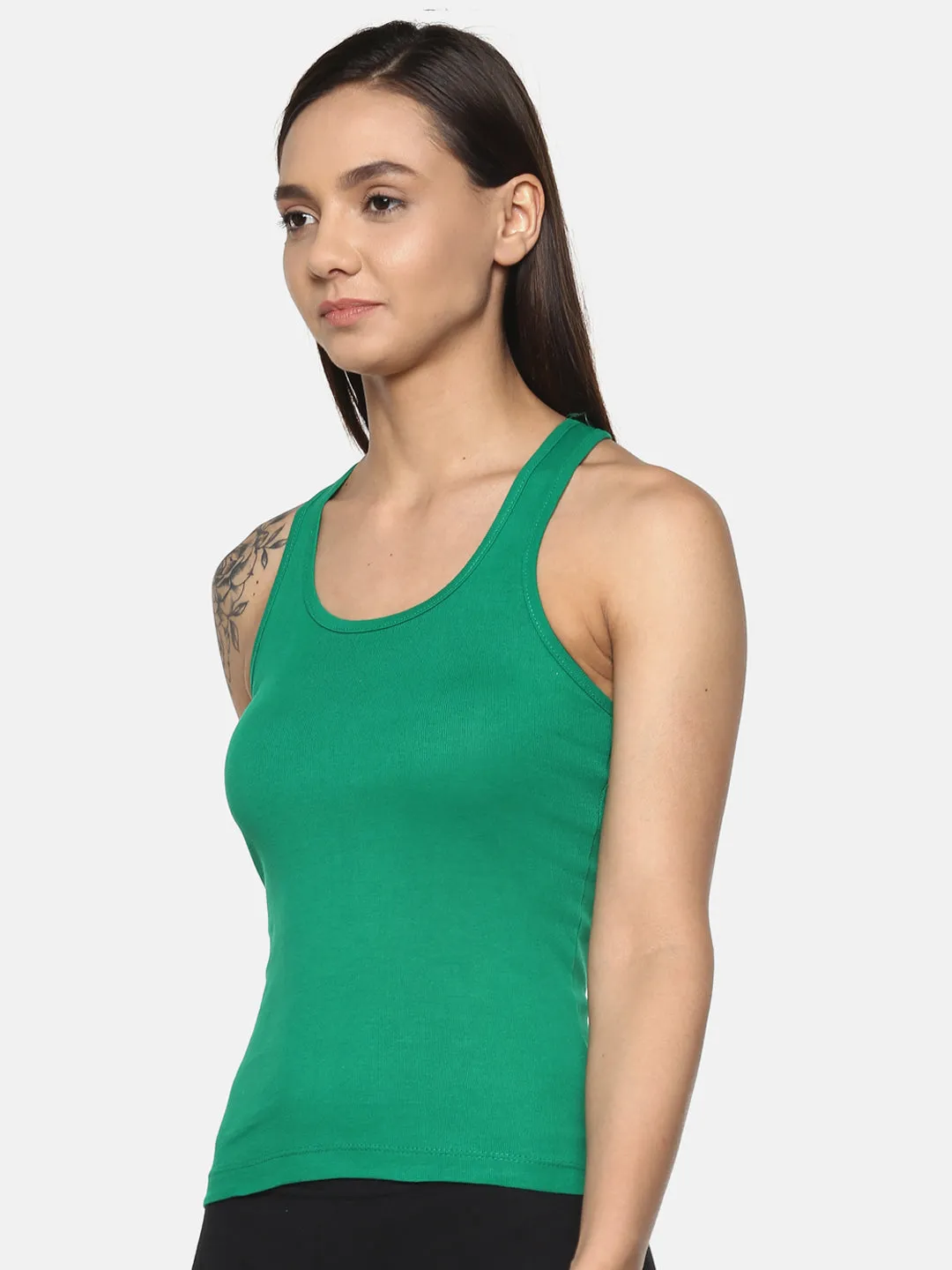 Women's Solid Pure Cotton Camisole with Racerback Style | SARA-GRN-1 |