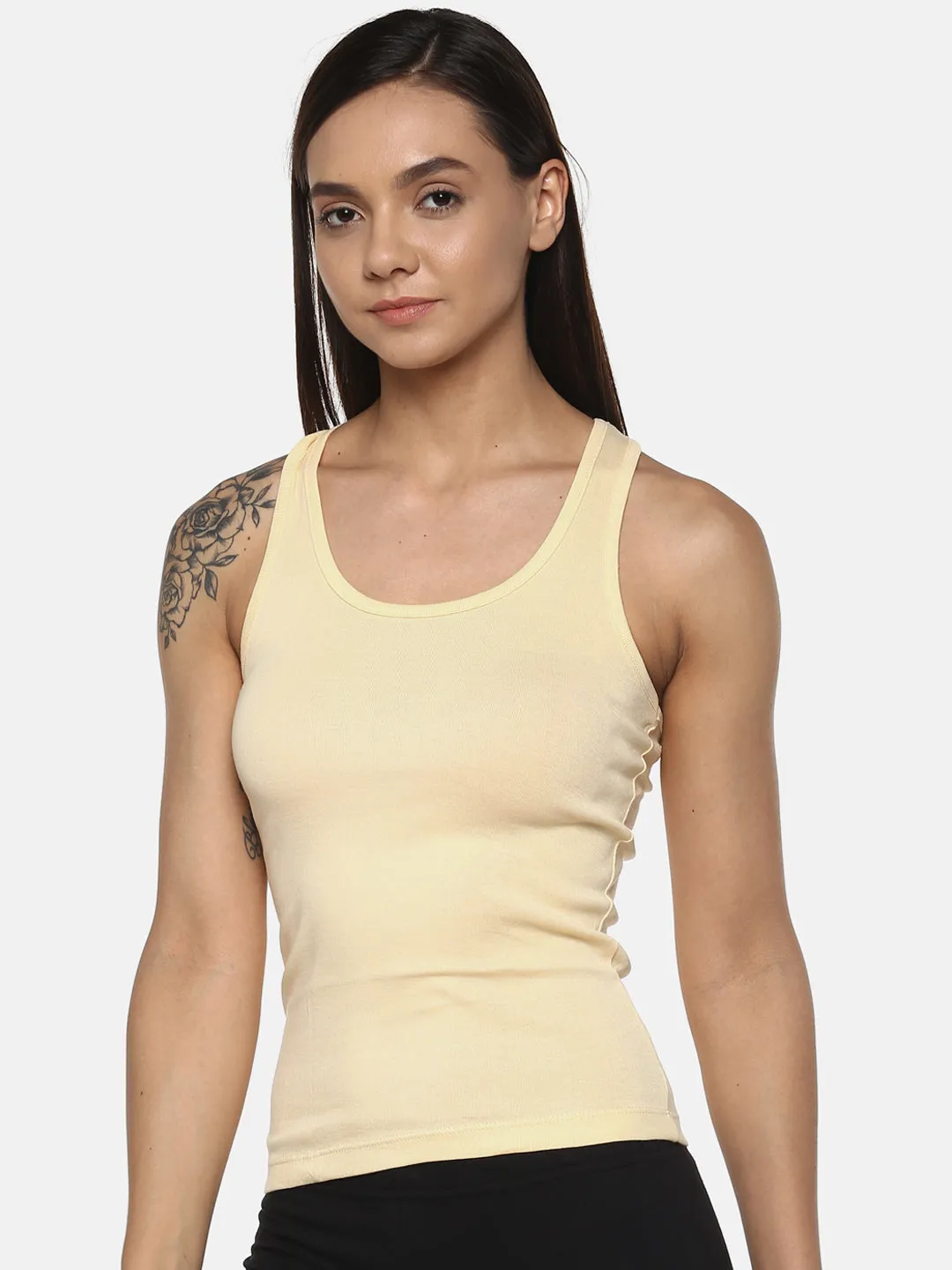 Women's Solid Pure Cotton Camisole with Racerback Style | SARA-skin-1 |