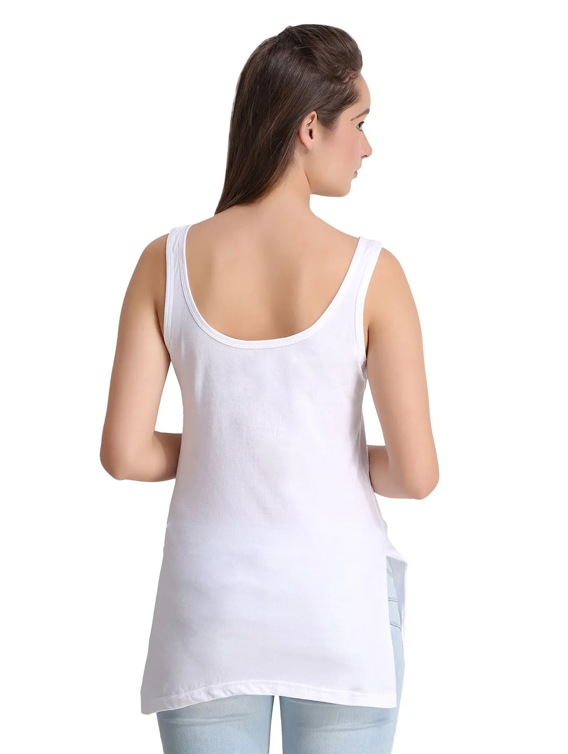 Women's Solid White Pure Cotton Long Camisole | DC-140-WH-1 |