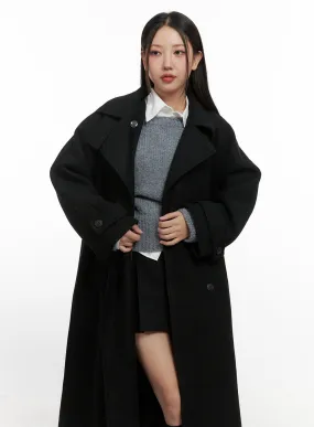 Wool Blend Long Sleeve Trench Coat CN415