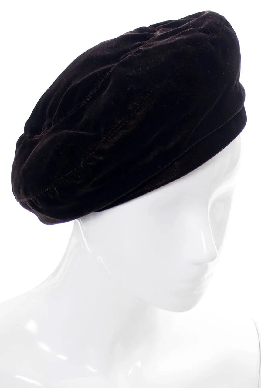 Yves Saint Laurent 1970s vintage hat brown velvet beret