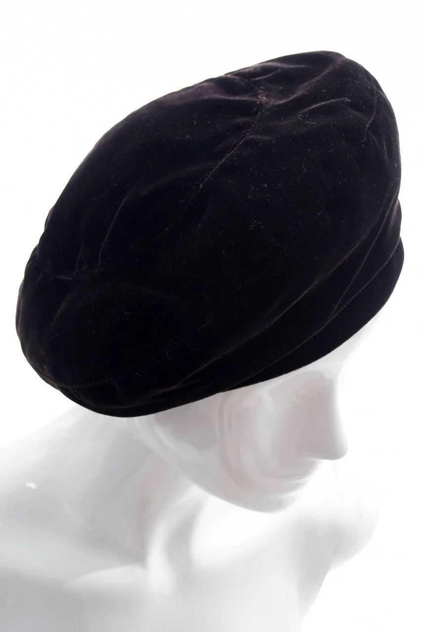 Yves Saint Laurent 1970s vintage hat brown velvet beret